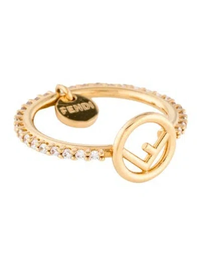 Pre-owned Fendi Crystal Logo Cocktail Ring In Multicolor
