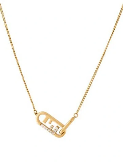Pre-owned Fendi Crystal Logo O'lock Pendant Necklace, 18.75" In Transparent
