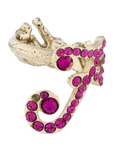 Pre-owned Fendi Crystal Logo Ring In Pink