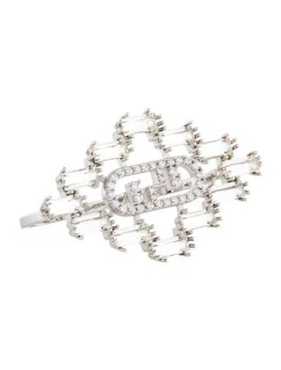 Pre-owned Fendi Crystal O'lock Cocktail Ring In Multi