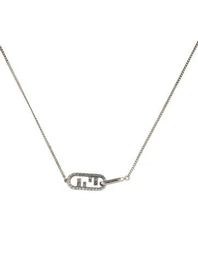 Pre-owned Fendi Crystal O'lock Pendant Necklace, 19" In Multi
