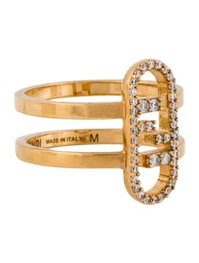 Pre-owned Fendi Crystal O'lock Signet Ring In Transparent