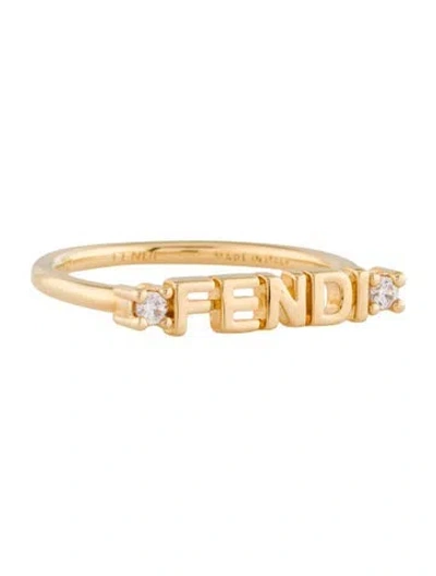 Pre-owned Fendi Crystal Signature Band Ring In Transparent