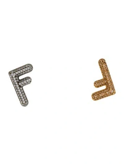 Pre-owned Fendi Crystal Two-tone 'f Pendant' Stud Earrings In Multi