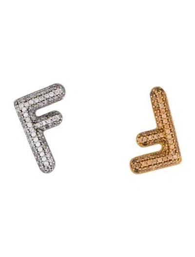 Pre-owned Fendi Crystal Two-tone 'f Pendant' Stud Earrings In Multi