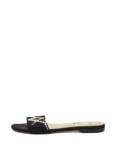 Pre-owned Fendi Crystal-embellished Satin-finish Sandals In Black