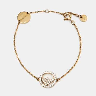 Pre-owned Fendi Crystals Gold Tone Bracelet
