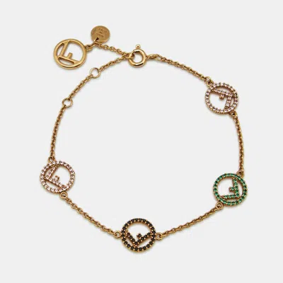 Pre-owned Fendi Crystals Gold Tone Bracelet