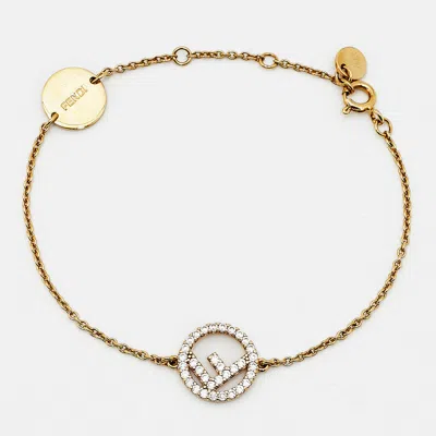Pre-owned Fendi Crystals Gold Tone Bracelet