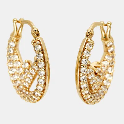 Pre-owned Fendi Crystals Gold Tone Hoop Earrings