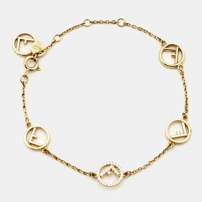 Pre-owned Fendi Crystals Gold Tone Station Bracelet