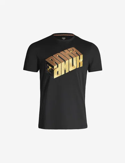 Pre-owned Fendi Cube Men's Tshirt, (fy0894a906). High End Designer Men's Wear In Black