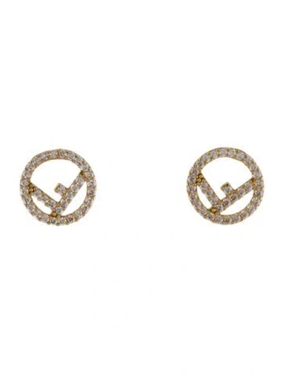 Pre-owned Fendi Cubic Zirconia 'f Is ' Stud Earrings In Clear