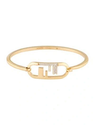 Pre-owned Fendi Cubic Zirconia O'lock Bangle Bracelet, 6.5" In Transparent