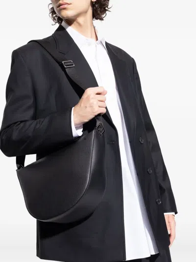Fendi Curved Leather Tote Bag In Black