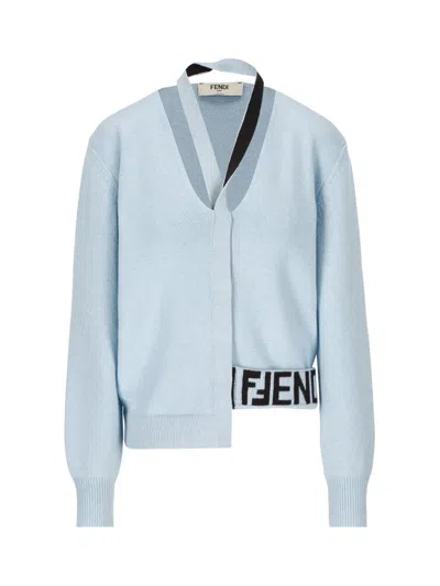 Fendi Cut Out Detailed Cardigan In Light Blue