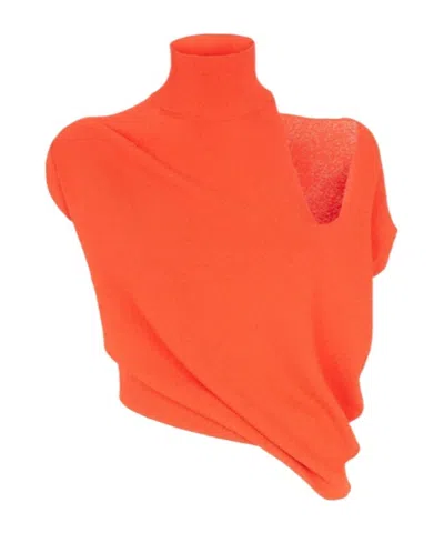 Fendi Cut-out Detailed Cropped Jumper In Orange