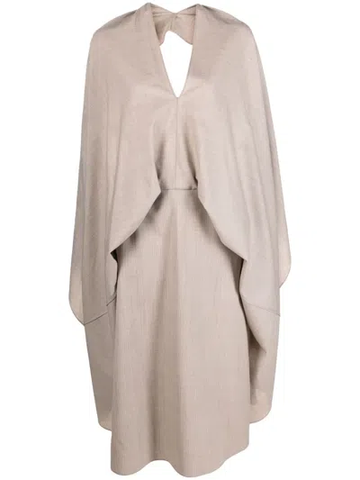 Fendi Cut-out Draped Wool Dress In Neutrals