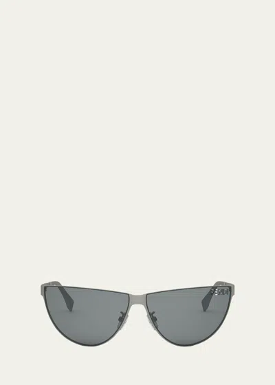 Fendi Cut-out Logo Metal Cat-eye Sunglasses In Gray