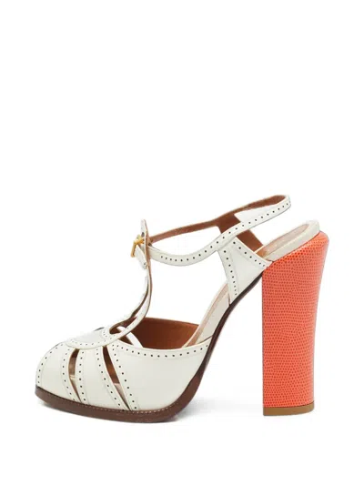 Pre-owned Fendi Cut-out Ankle-strap Heeled Sandals In White