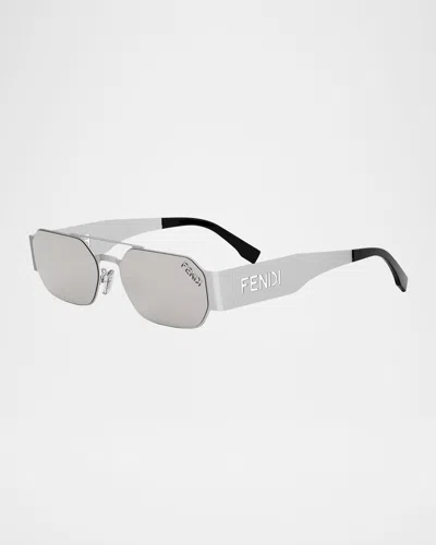 Fendi Cutout Logo Oval Metal & Nylon Sunglasses
