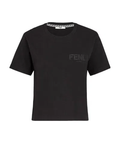 Fendi Cutwork Logo T-shirt In Black
