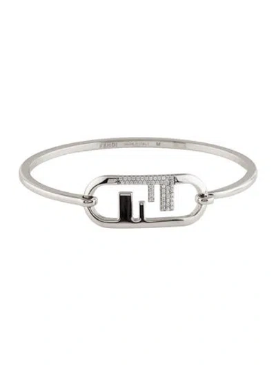 Pre-owned Fendi Cz O'lock Bangle Bracelet, 6.5" In Multi