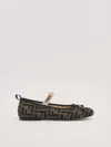 Fendi Ballet Flats For Girl With All-over Ff Logo In Tabacco-nero-nudo
