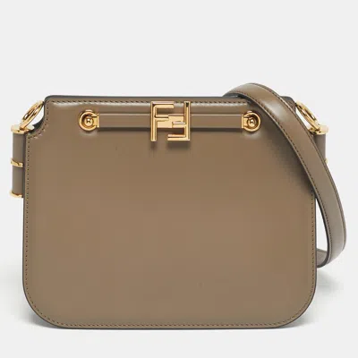 Pre-owned Fendi Dark Beige Leather Touch Shoulder Bag In Sand