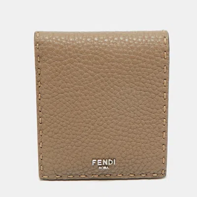 Pre-owned Fendi Dark Beige Selleria Leather Bifold Wallet In Sand