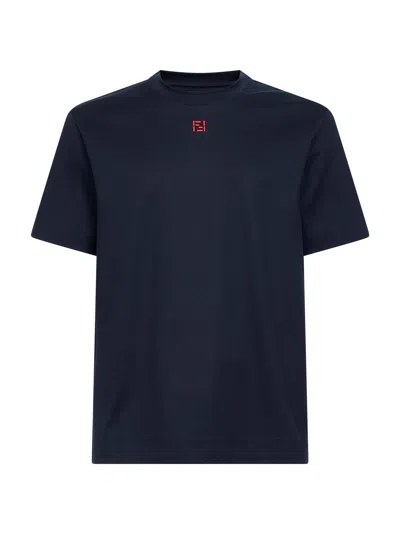 Fendi Dark Blue Cotton Jersey Logo T-shirt