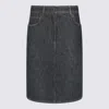 Fendi Flared Midi Denim Skirt With All-over Quilted Ff Motif Clothing In Gray