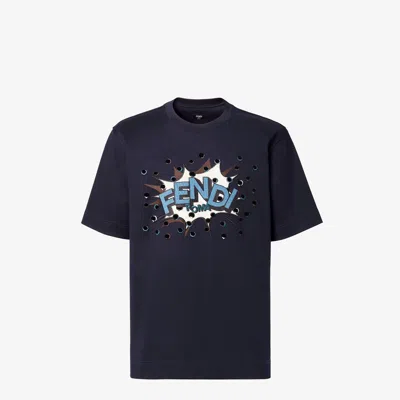 Fendi Dark Blue Cotton T-shirt In Multi