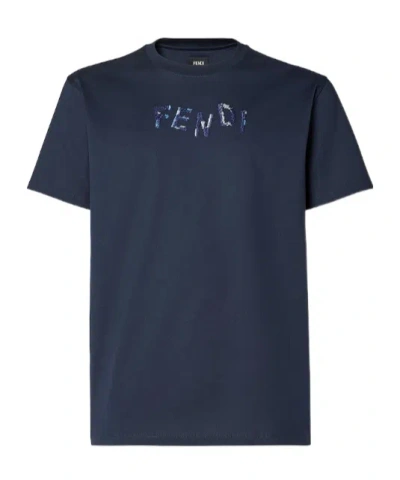 Fendi Short Sleeve Crew Neck Cotton T Shirt In Animal Print