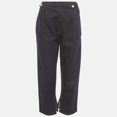 Pre-owned Fendi Dark Blue Denim Pleated High Rise Jeans S/waist 25"