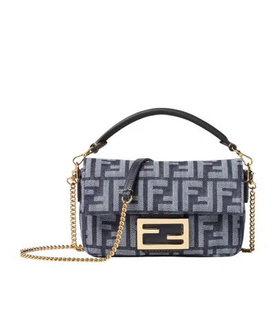 Fendi Dark Blue Denim-effect Ff Jacquard Bag