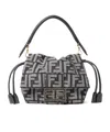 Fendi Dark Blue Ff Flocked Denim Mini-bag In Blue