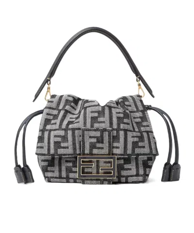 Fendi Dark Blue Ff Flocked Denim Mini-bag