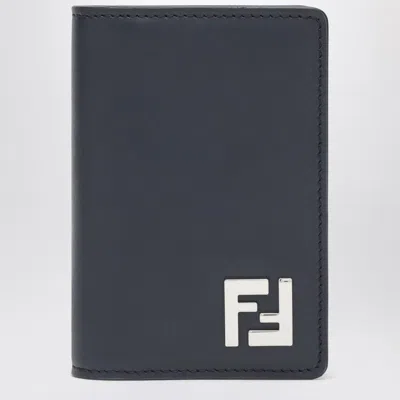 Fendi Dark Blue Leather And Ff Canvas Card Holder Men
