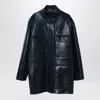 Fendi High-neck Leather Jacket In Blue
