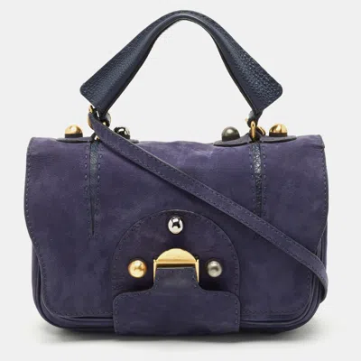 Pre-owned Fendi Dark Blue Suede Secret Code Top Handle Bag