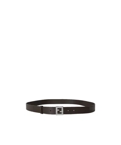 Fendi Dark Brown Decorative Leather Belt In Black