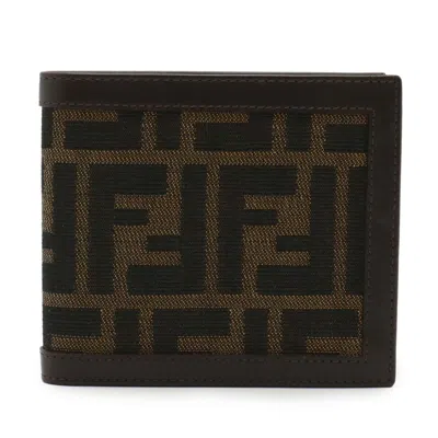 Pre-owned Fendi Dark Brown Khaki Brown Canvas Leather Wallet (bi-fold) ()