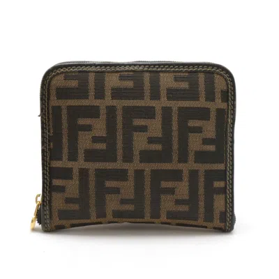 Pre-owned Fendi Dark Brown Khaki Brown Nylon Canvas Leather Eco-bag Tote Bag ()