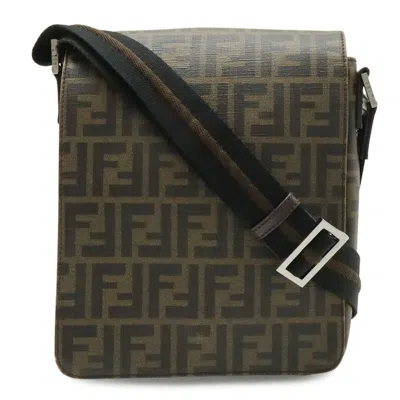 Pre-owned Fendi Dark Brown Khaki Brown Pvc Leather Shoulder Bag () In Dark Brown, Khaki Brown