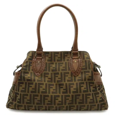 Pre-owned Fendi Dark Brown Khaki Brown Zucca Shoulder Bag Tote Bag () In Dark Brown, Khaki Brown