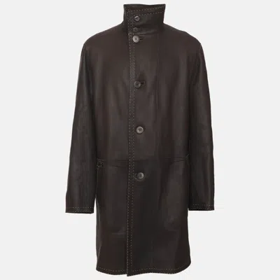 Pre-owned Fendi Dark Brown Lambskin Leather Trench Coat