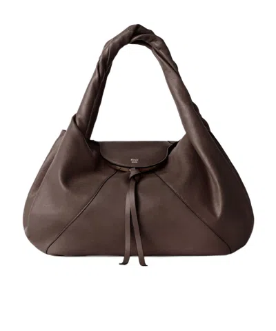 Fendi Dark Brown Leather Bag In Black