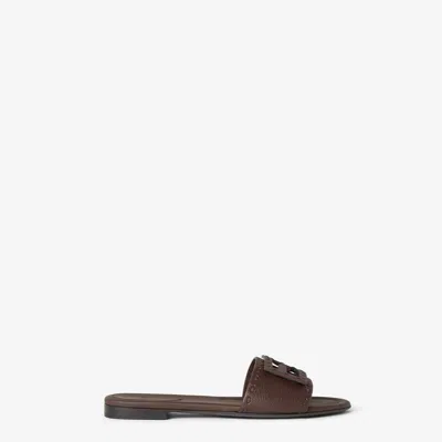 FENDI FENDI DARK BROWN LEATHER BAGUETTE SLIPPERS