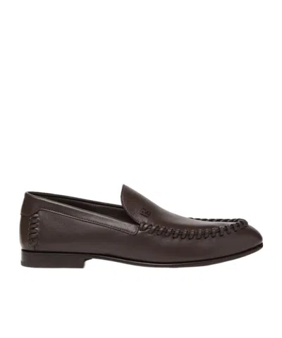 Fendi Dark Brown Leather Braided Loafer